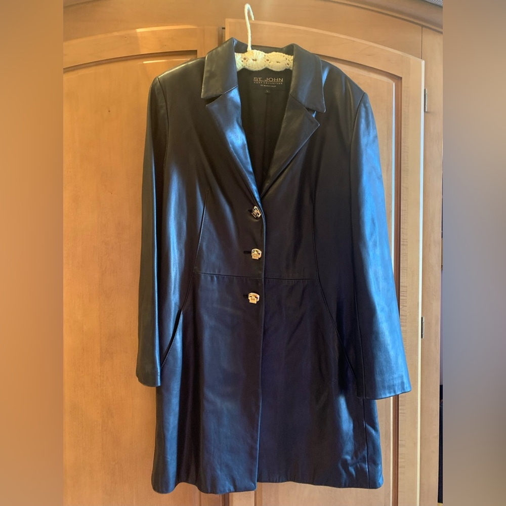 St. John By Marie Gray Leather Jacket, Sz. L